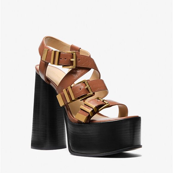 NEW MICHAEL KORS DARRINGTON CRACKLED LEATHER PLATFORM SANDAL - Picture 1 of 3